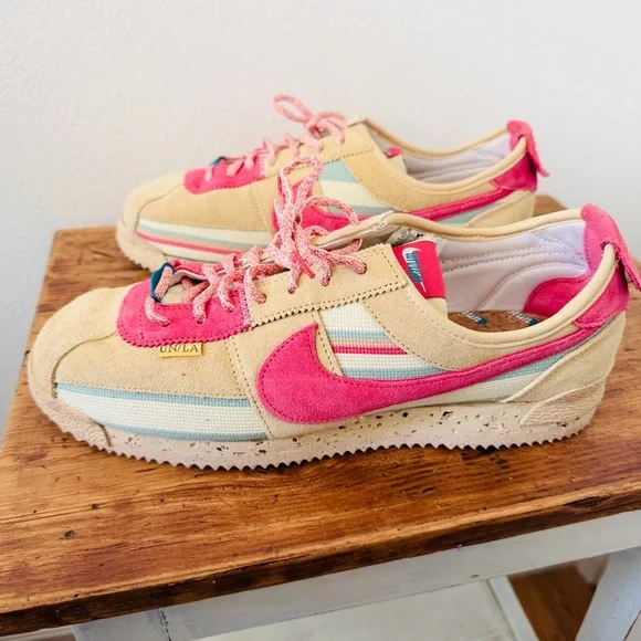 Nike x Union Cortez Collab Sneaker Shoes Cork Like Bottom Pink Blue - Picture 1 of 10